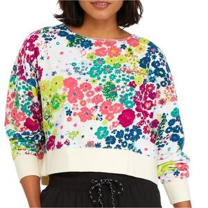 Champion Bright Floral Cropped Raw Edge Sweatshirt Size: L